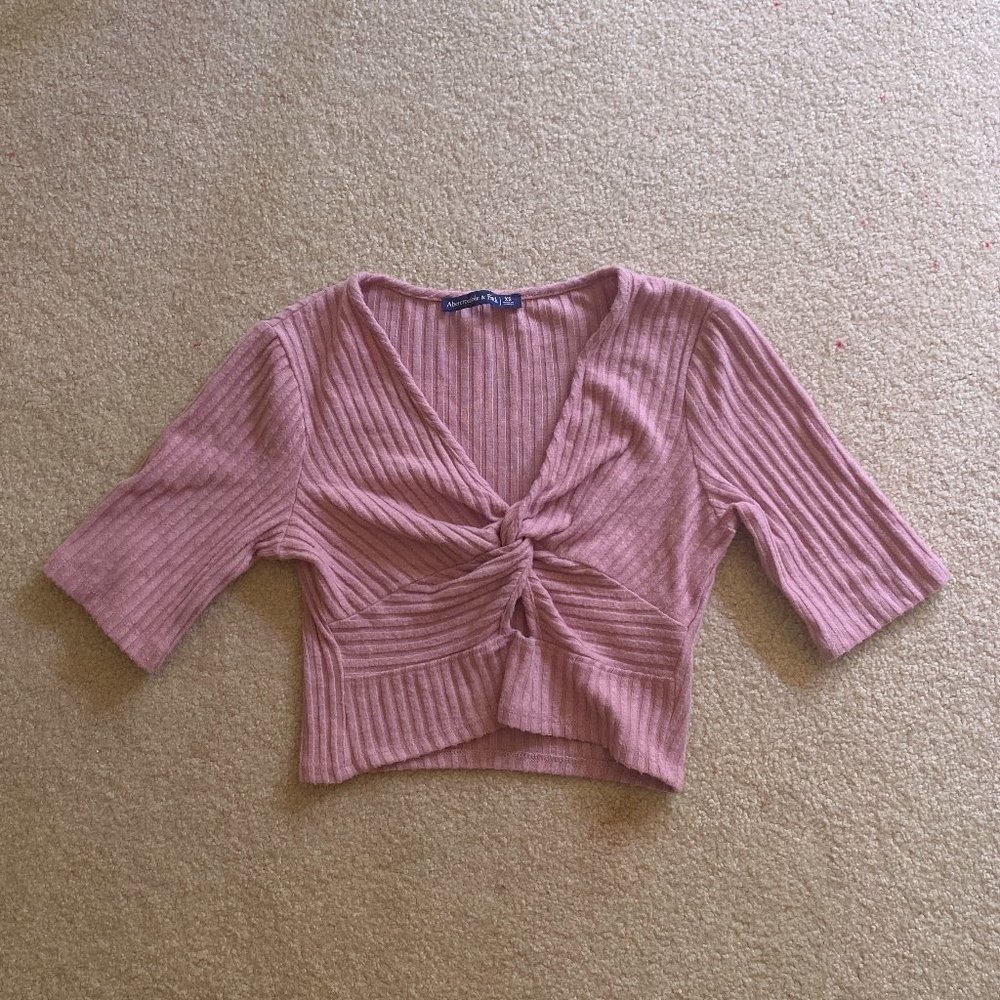 Abercrombie Pink Ribbed Knot Front Sweater Crop Top XS